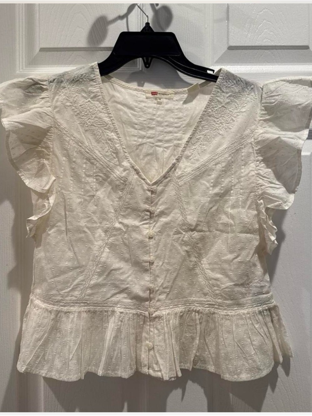Levi's White Eyelet Ruffle Button-Front Blouse
